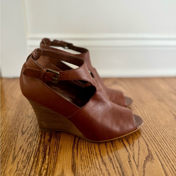 Lauren Ralph Lauren Brown Leather Wedge Sandals - Picture 2 of 5